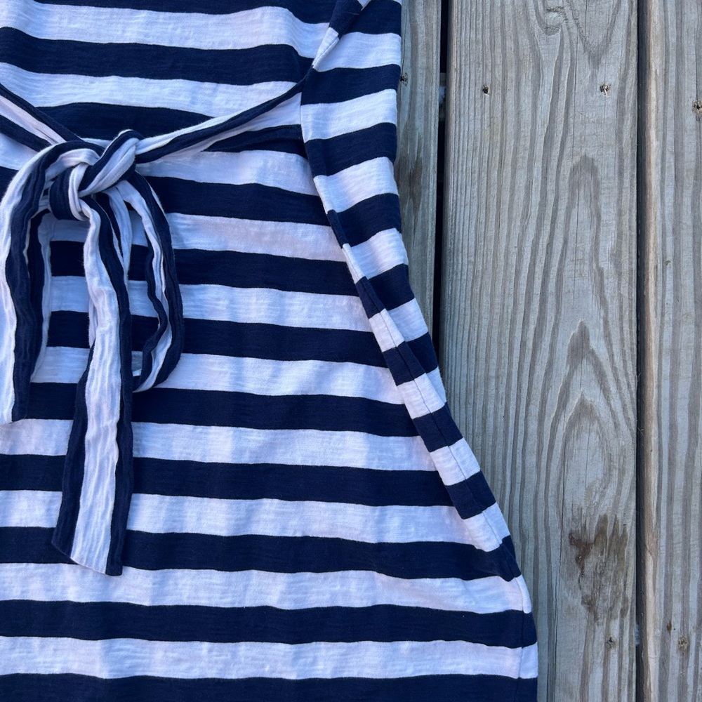 J Crew Navy White Striped‎ Tie Waist T-Shirt Dress in 100% Cotton | Sz L Classic - Picture 6 of 16